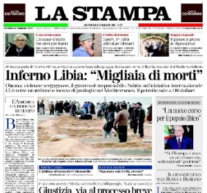 La prima pagina de La Stampa agli albori del colpo di stato in Libia